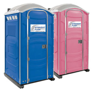Standard pink and blue porta potty